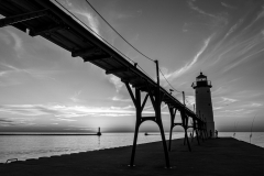 Lighthouse Sunset Fishing Boat BW - Pat Boudreau - NMPC